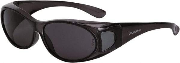 CrossFire - Smoke Lenses, Framed Safety Glasses - Scratch Resistant, Crystal Black Frame, Size Universal, Over the Glasses - Americas Industrial Supply