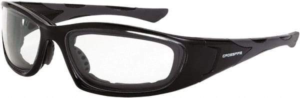 CrossFire - Clear Lenses, Framed Safety Glasses - Anti-Fog, Black Frame, Size Universal, Wrap Around - Americas Industrial Supply
