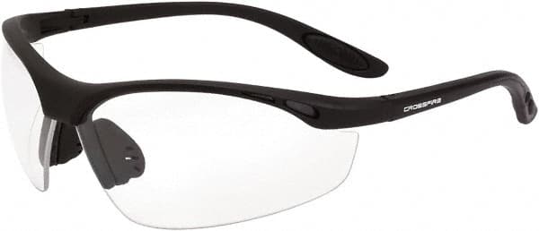 CrossFire - Clear Lenses, Framed Safety Glasses - Scratch Resistant, Matte Black Frame, Size Universal, Wrap Around - Americas Industrial Supply