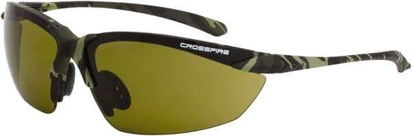 CrossFire - Green Lenses, Framed Safety Glasses - Scratch Resistant, Green Camouflage Frame, Size Universal, Wrap Around - Americas Industrial Supply