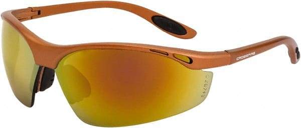 CrossFire - Red Mirror Lenses, Framed Safety Glasses - Scratch Resistant, Copper Frame, Size Universal, Wrap Around - Americas Industrial Supply