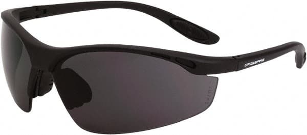 CrossFire - Smoke Lenses, Framed Safety Glasses - Scratch Resistant, Matte Black Frame, Size Universal, Wrap Around - Americas Industrial Supply