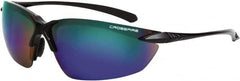 CrossFire - Emerald Mirror Lenses, Framed Safety Glasses - Scratch Resistant, Black Frame, Size Universal, Wrap Around - Americas Industrial Supply