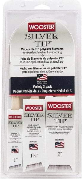 Wooster Brush - 1, 1-1/2 & 2" Angle/Flat Polyester General Purpose Paint Brush Set - 2-3/16, 2-7/16 & 2-11/16" Bristle Length, 7-1/2" Wood Handle - Americas Industrial Supply