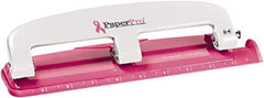 PaperPro - Paper Punches Type: 12 Sheet Manual Three Hole Punch Color: Pink - Americas Industrial Supply