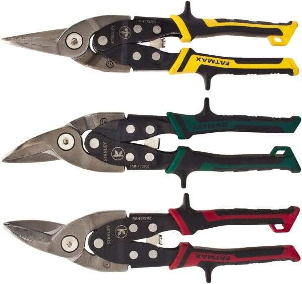 Stanley - 3 Piece Aviation Snip Set - Left, Right, Straight, 10" OAL, 1-15/16" LOC - Americas Industrial Supply