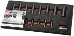 Ability One - 14 Piece 3/8" Drive Deep Well Impact Socket Set - 6 Points, 8mm to 24mm Range, Inch Measurement Standard - Americas Industrial Supply