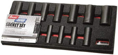 Ability One - 13 Piece 1/2" Drive Deep Well Impact Socket Set - 6 Points, 1/8" to 1-1/4" Range, Inch Measurement Standard - Americas Industrial Supply