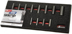 Ability One - 12 Piece 3/8" Drive Deep Well Impact Socket Set - 6 Points, 5/16" to 1" Range, Inch Measurement Standard - Americas Industrial Supply