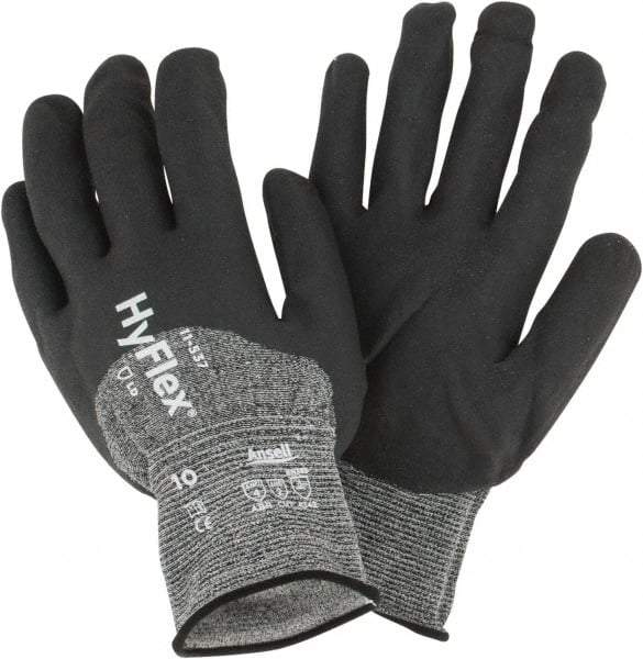 Ansell - Size XL (10), ANSI Cut Lvl 2, Puncture Lvl 4, Abrasion Lvl 4, Silicone-Free Nitrile Coated Cut & Puncture Resistant Gloves - 10.25" Long, Palm, Fingers & Knuckles Coated, Knit Wrist, Black, Paired - Americas Industrial Supply