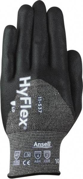 Ansell - Size S (8), ANSI Cut Lvl 2, Puncture Lvl 4, Abrasion Lvl 4, Silicone-Free Nitrile Coated Cut & Puncture Resistant Gloves - 9.5" Long, Palm, Fingers & Knuckles Coated, Knit Wrist, Black, Paired - Americas Industrial Supply