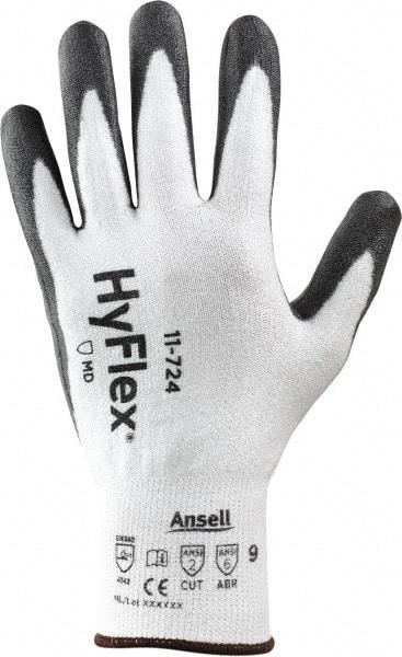 Ansell - Size S (7), ANSI Cut Lvl 2, Abrasion Lvl 6, Polyurethane Coated Cut Resistant Gloves - 8.5" Long, Palm & Fingertips Coated, Intercept Technology Yarn Lining, Knit Wrist, White/Gray, Paired - Americas Industrial Supply