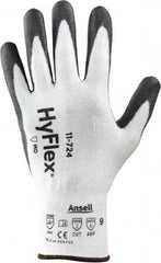 Ansell - Size XS (6), ANSI Cut Lvl 2, Abrasion Lvl 6, Polyurethane Coated Cut Resistant Gloves - 8.18" Long, Palm & Fingertips Coated, Intercept Technology Yarn Lining, Knit Wrist, White/Gray, Paired - Americas Industrial Supply
