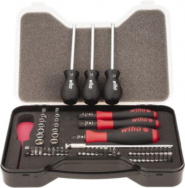 Wiha - 59 Piece, 1/4" Drive Screwdriver Vario Set - #0, #1 & #2 Phillips, 0.05 to 1/4" Hex, 1.5 to 6mm Hex, T5 to T30 Torx, #1 & #2 Pozidriv, #1 to #3 Square Recess, 4.5, 5.5 & 6mm Slotted - Americas Industrial Supply