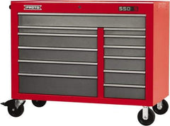 Proto - 23,419 Lb Capacity, 12 Drawer Mobile Workstation - 50" Wide x 25-1/4" Deep x 41" High, Steel, Safety Red & Gray - Americas Industrial Supply