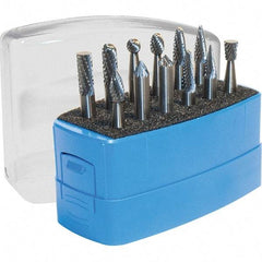 Made in USA - 4 Piece, 6mm Shank Burr Set - Solid Carbide, Multiple Head Shapes, 6° Included Angle - Americas Industrial Supply