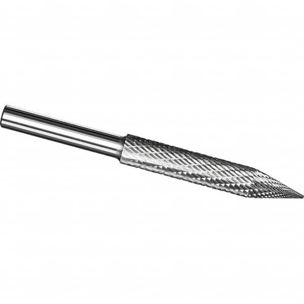 Made in USA - 1/4" Cut Diam, 1/4" Shank Diam, Cone Head Tire Cut Burr - Carbide, 2" LOC, 3" OAL - Americas Industrial Supply