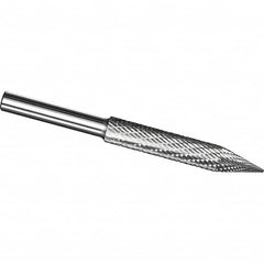Made in USA - 1/4" Cut Diam, 1/4" Shank Diam, Cone Head Tire Cut Burr - Carbide, 2" LOC, 3" OAL - Americas Industrial Supply