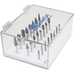 Made in USA - 24 Piece, 1/4" Shank Burr Set - Multiple Head Shapes, Solid Carbide, 14° Included Angle - Americas Industrial Supply