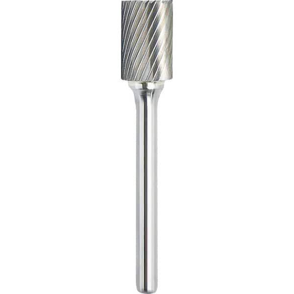 Made in USA - 7/16" Cut Diam, 1/4" Shank Diam, Cylinder with End Cut Head Single Cut Burr - Carbide, 1" LOC, 2-3/4" OAL - Americas Industrial Supply