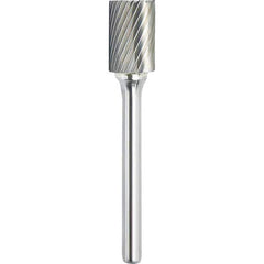 Made in USA - 9.5mm Cut Diam, 0.2362" Shank Diam, Cylinder with End Cut Head Single Cut Burr - Carbide, 19mm LOC, 64mm OAL - Americas Industrial Supply