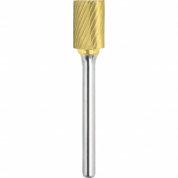 Made in USA - 3/8" Cut Diam, 1/4" Shank Diam, Cylinder Head Single Cut Burr - Carbide, 1-1/2" LOC, 3-1/4" OAL - Americas Industrial Supply