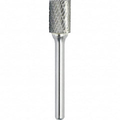 Made in USA - 16mm Cut Diam, 0.2362" Shank Diam, Cylinder with End Cut Head Double Cut Burr - Carbide, 25mm LOC, 70mm OAL - Americas Industrial Supply