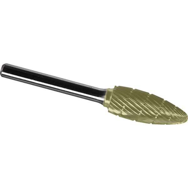 Made in USA - 6.3mm Cut Diam, 0.1181" Shank Diam, Cylinder with End Cut Head Diamond Cut Burr - Carbide, 4.7mm LOC, 43mm OAL - Americas Industrial Supply