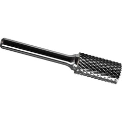 Made in USA - 1" Cut Diam, 3/8" Shank Diam, Cylinder Head Diamond Cut Burr - Carbide, 1" LOC, 2-3/4" OAL - Americas Industrial Supply