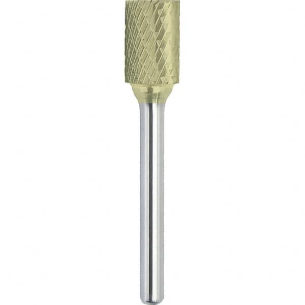 Made in USA - 9.5mm Cut Diam, 0.2362" Shank Diam, Cylinder Head Double Cut Burr - Carbide, 38mm LOC, 70mm OAL - Americas Industrial Supply