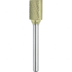 Made in USA - 3/8" Cut Diam, 1/4" Shank Diam, Cylinder with End Cut Head Double Cut Burr - Carbide, 3/4" LOC, 2-1/2" OAL - Americas Industrial Supply