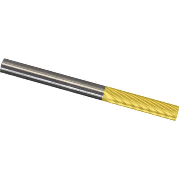Made in USA - 2.5mm Cut Diam, 0.1181" Shank Diam, Cylinder Head Single Cut Burr - Carbide, 11mm LOC, 38mm OAL - Americas Industrial Supply