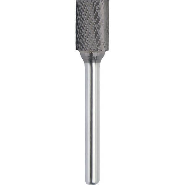 Made in USA - 1/2" Cut Diam, 0.2362" Shank Diam, Cylinder with End Cut Head Double Cut Burr - Carbide, 25mm LOC, 70mm OAL - Americas Industrial Supply