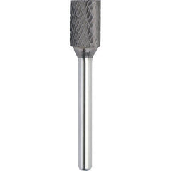 Made in USA - 1/2" Cut Diam, 0.2362" Shank Diam, Cylinder with End Cut Head Double Cut Burr - Carbide, 25mm LOC, 70mm OAL - Americas Industrial Supply