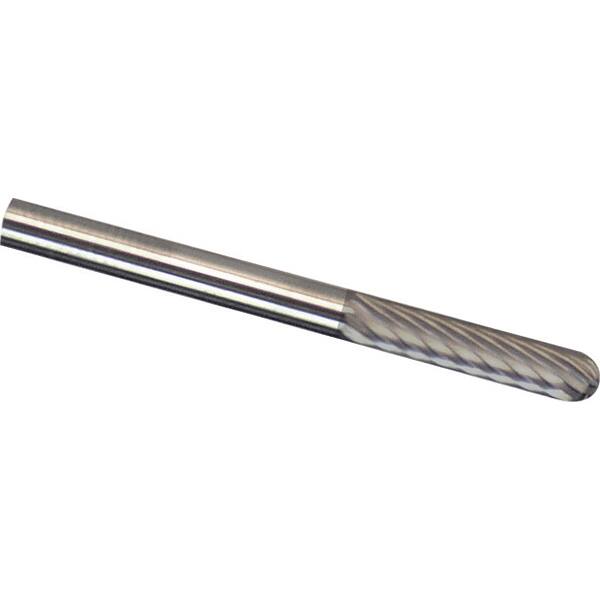 Made in USA - 1/8" Cut Diam, 1/4" Shank Diam, Cylinder with Radius Head Single Cut Burr - Carbide, 5/8" LOC, 2" OAL - Americas Industrial Supply