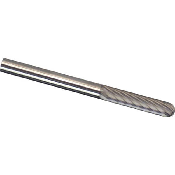Made in USA - 1/4" Cut Diam, 1/4" Shank Diam, Cylinder with Radius Head Diamond Cut Burr - Carbide, 5/8" LOC, 2" OAL - Americas Industrial Supply