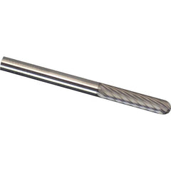 Made in USA - 1/4" Cut Diam, 1/4" Shank Diam, Cylinder with Radius Head Diamond Cut Burr - Carbide, 5/8" LOC, 2" OAL - Americas Industrial Supply