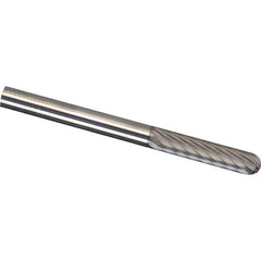 Made in USA - 1/8" Cut Diam, 1/8" Shank Diam, Cylinder with Radius Head Single Cut Burr - Carbide, 9/16" LOC, 1-1/2" OAL - Americas Industrial Supply