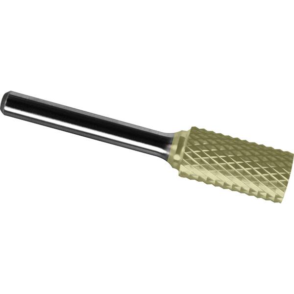 Made in USA - 3/4" Cut Diam, 3/8" Shank Diam, Cylinder Head Diamond Cut Burr - Carbide, 1" LOC, 2-3/4" OAL - Americas Industrial Supply