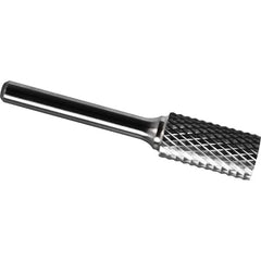 Made in USA - 3/8" Cut Diam, 1/4" Shank Diam, Cylinder Head Diamond Cut Burr - Carbide, 3/4" LOC, 2-1/2" OAL - Americas Industrial Supply