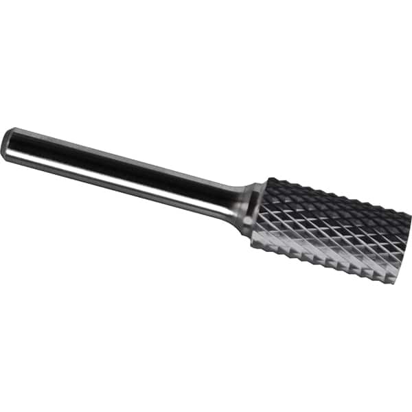 Made in USA - 1" Cut Diam, 1/4" Shank Diam, Cylinder Head Diamond Cut Burr - Carbide, 1" LOC, 2-3/4" OAL - Americas Industrial Supply