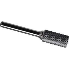 Made in USA - 1" Cut Diam, 3/8" Shank Diam, Cylinder Head Diamond Cut Burr - Carbide, 1" LOC, 2-3/4" OAL - Americas Industrial Supply