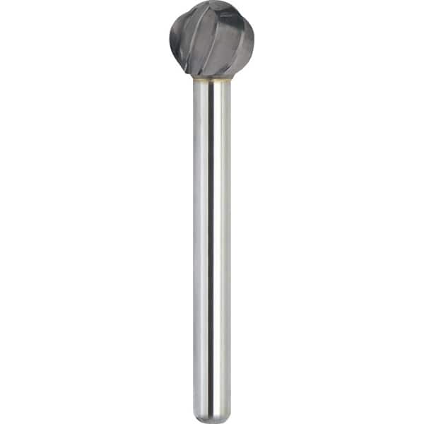 Made in USA - 1" Cut Diam, 3/8" Shank Diam, Ball Head Aluma Cut Burr - Carbide, 15/16" LOC, 2-3/4" OAL - Americas Industrial Supply
