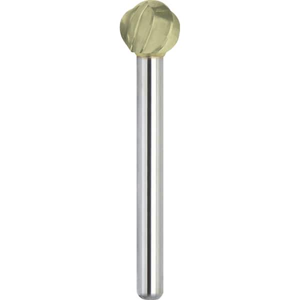 Made in USA - 1/4" Cut Diam, 1/8" Shank Diam, Ball Head Aluma Cut Burr - Carbide, 7/32" LOC, 1-3/4" OAL - Americas Industrial Supply