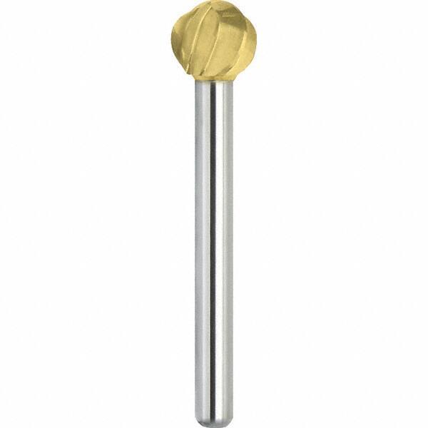Made in USA - 7/16" Cut Diam, 1/4" Shank Diam, Ball Head Aluma Cut Burr - Carbide, 3/8" LOC, 2-3/16" OAL - Americas Industrial Supply