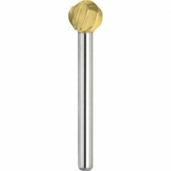Made in USA - 9.5mm Cut Diam, 0.2362" Shank Diam, Ball Head Aluma Cut Burr - Carbide, 8mm LOC, 53mm OAL - Americas Industrial Supply