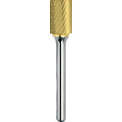 Made in USA - 1/2" Cut Diam, 1/4" Shank Diam, Cylinder Head Single Cut Burr - Carbide, 1" LOC, 2-3/4" OAL - Americas Industrial Supply
