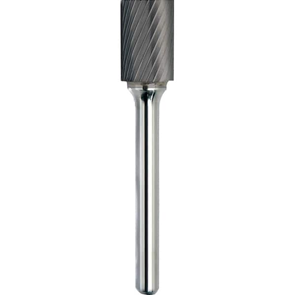 Made in USA - 1/2" Cut Diam, 1/4" Shank Diam, Cylinder Head Single Cut Burr - Carbide, 1" LOC, 2-3/4" OAL - Americas Industrial Supply