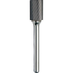Made in USA - 1/2" Cut Diam, 1/4" Shank Diam, Cylinder Head Single Cut Burr - Carbide, 1" LOC, 2-3/4" OAL - Americas Industrial Supply