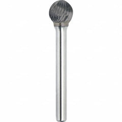 Made in USA - 8mm Cut Diam, 0.2362" Shank Diam, Ball Head Single Cut Burr - Carbide, 6.4mm LOC, 51.4mm OAL - Americas Industrial Supply